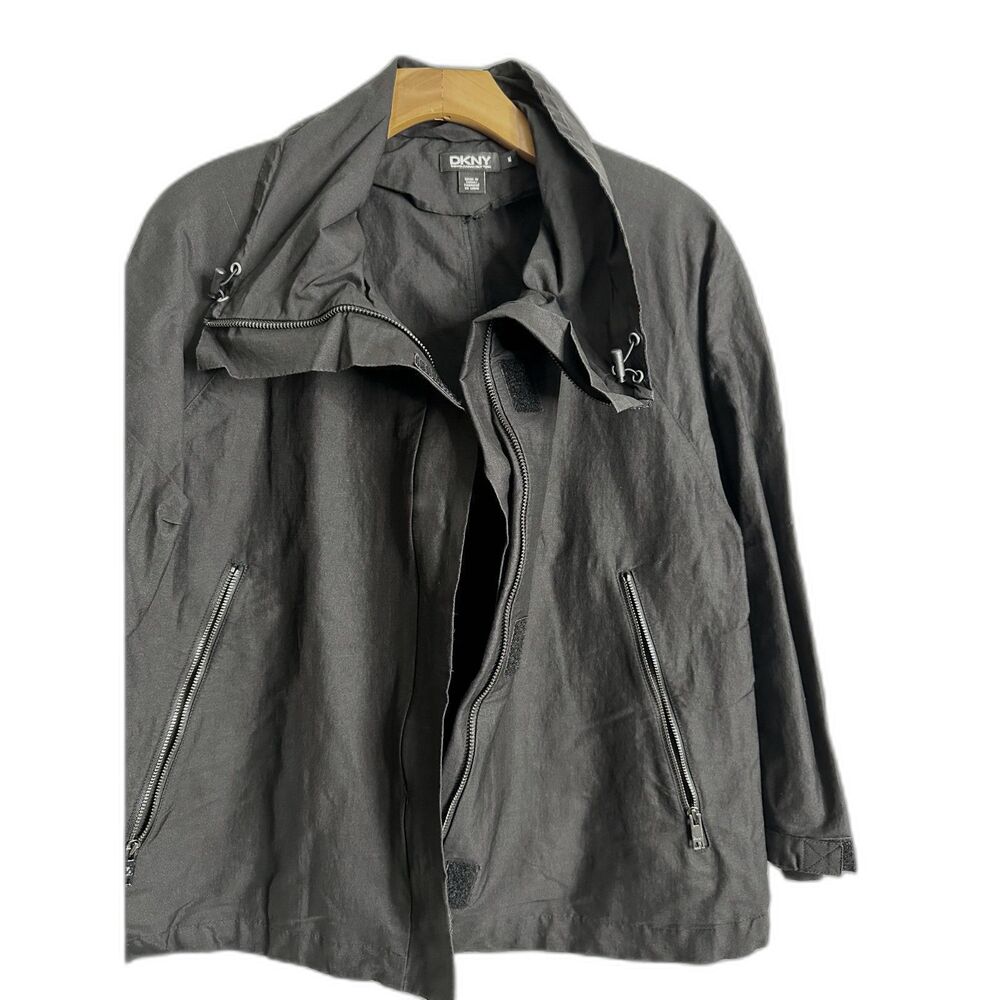 DKNY Black Funnel Neck Light Jacket Zipper Sz M